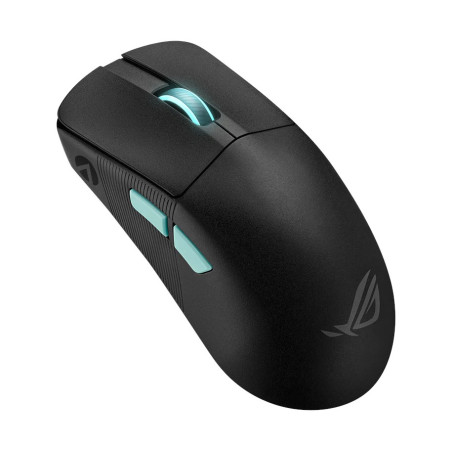 ASUS ROG Harpe Ace Aim Lab Edition kabellose Gaming-Maus in Schwarz mit cyanfarbenen Tasten